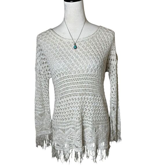 Unbranded Tops - Y2K Boho Crochet Open Knit Fringe Top Medium Hippie Fairy Woodsy Beach Festival